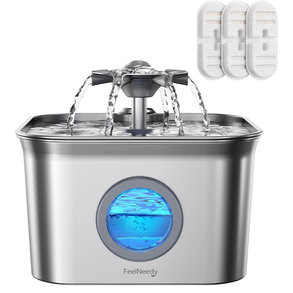 FEELNEEDY 2,8 L fuente para gatos silenciosa de acero inoxidable